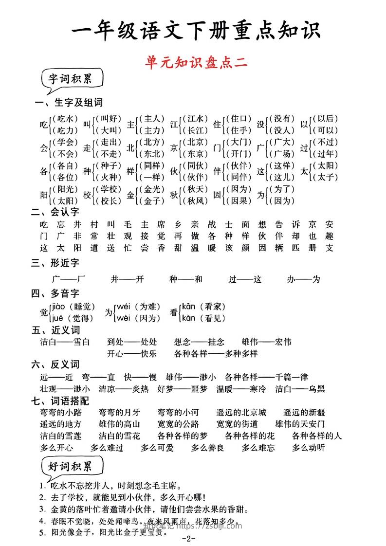 图片[2]-一年级语文单元知识盘点-知识笔记