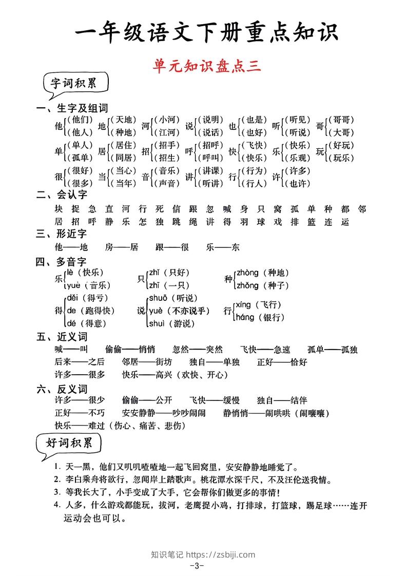 图片[3]-一年级语文单元知识盘点-知识笔记
