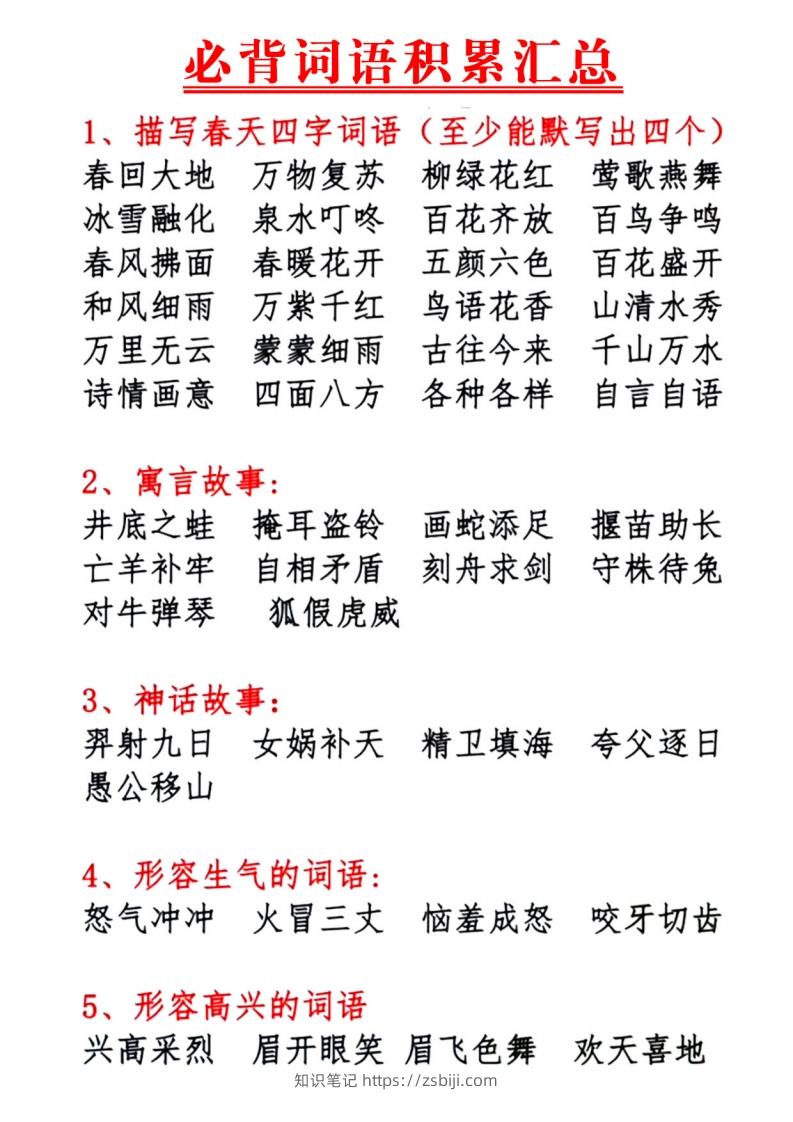 1.10【必背词语积累汇总】一下语文-知识笔记