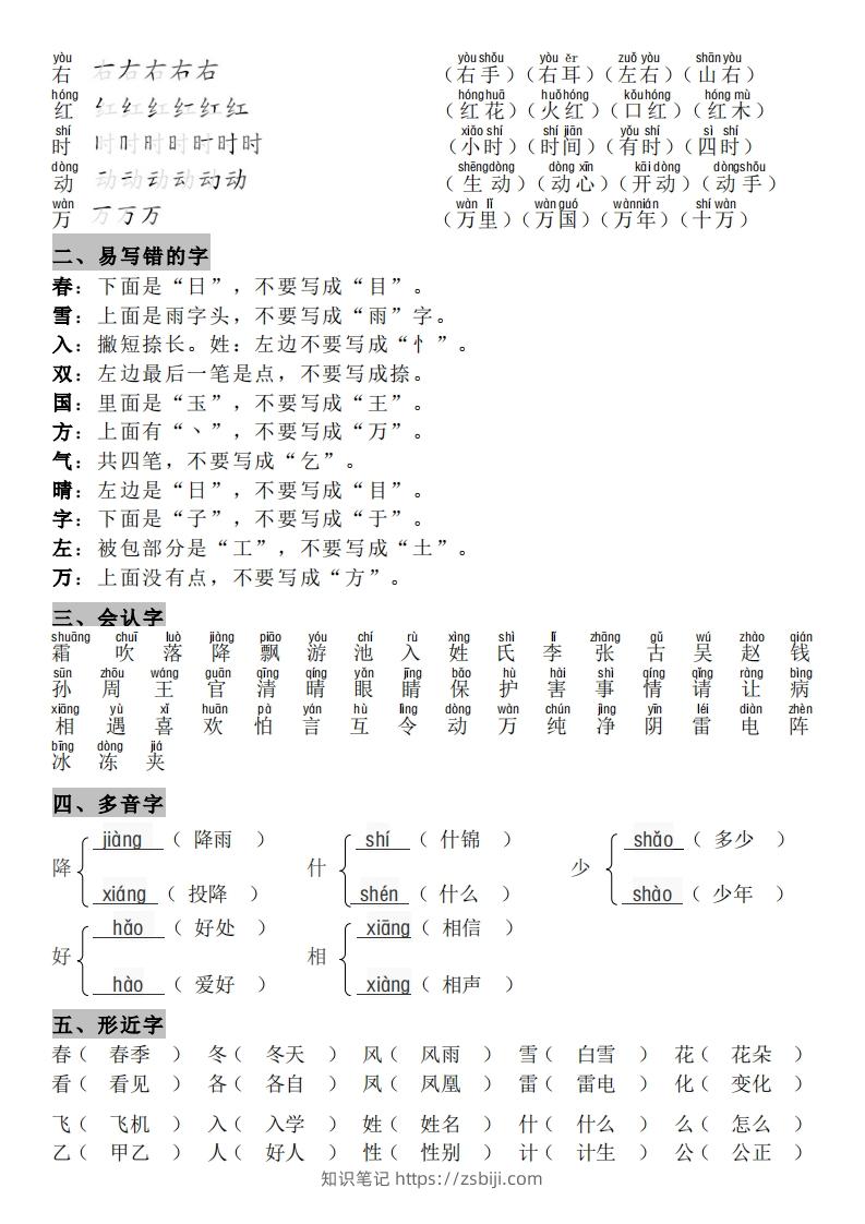 图片[2]-一年级（下册）知识点汇总-知识笔记