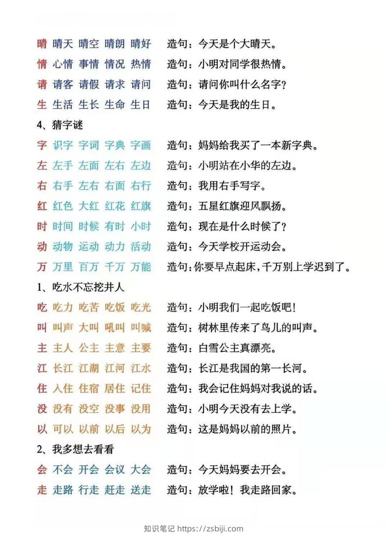 图片[2]-一年级下册生字组词造句阅读本_去水印-知识笔记