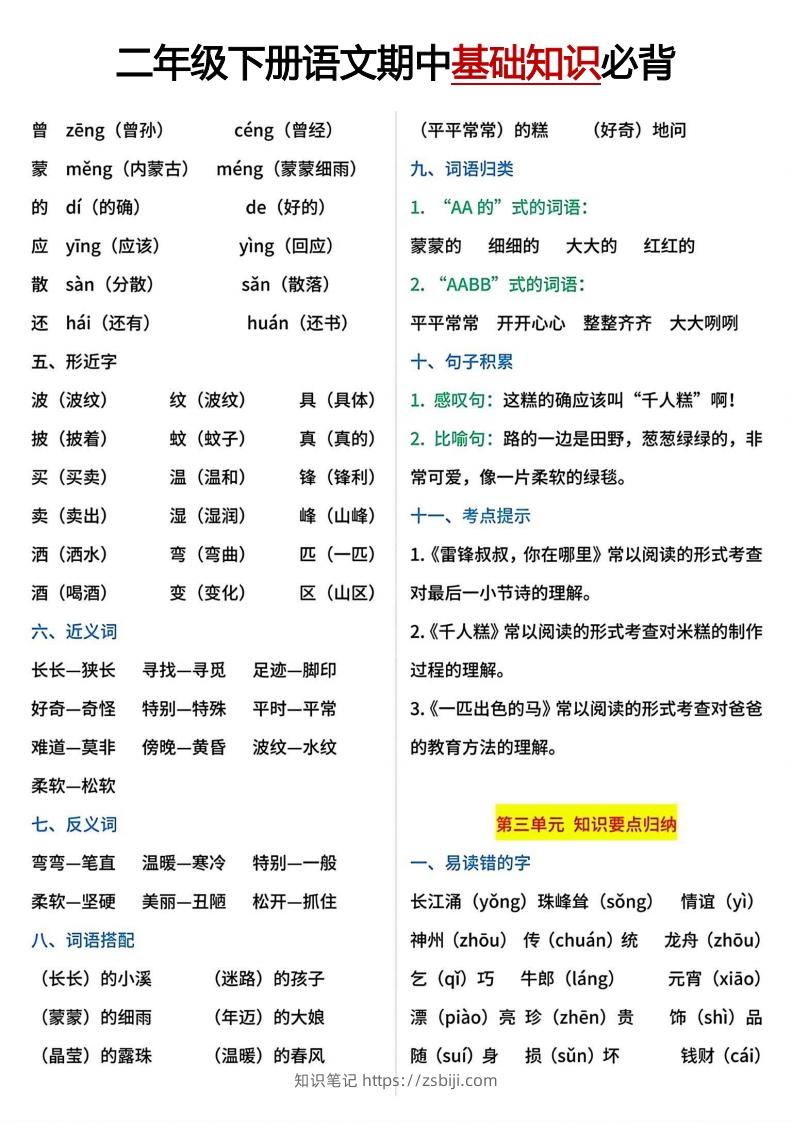 图片[3]-二年级下册期中基础知识必背-知识笔记