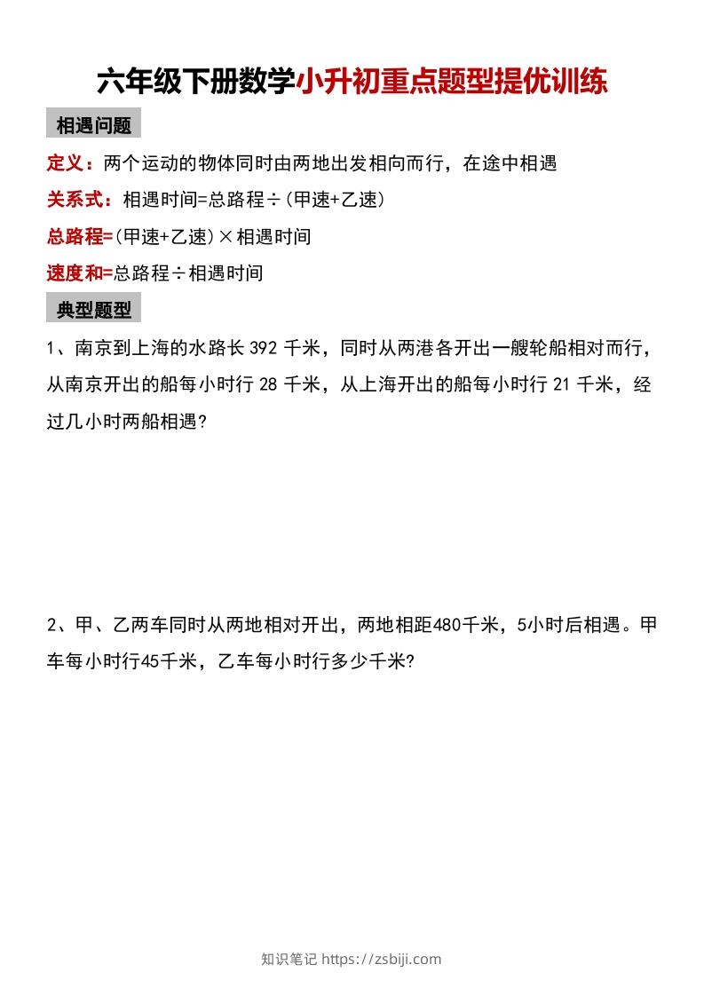 六年级下册数学小升初重点题型提优训练-知识笔记