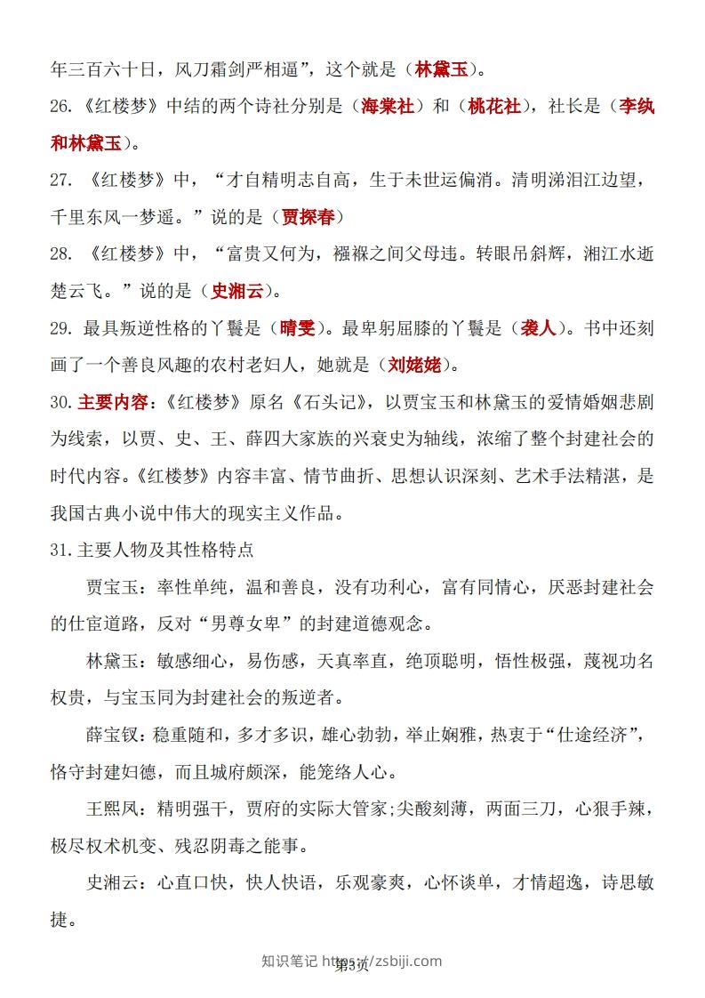 图片[3]-四大名著知识点汇总之《红楼梦》-知识笔记