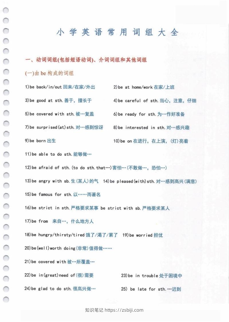 小学英语常用必考词组大全（含动词介词量词等其他词组）共11页-知识笔记