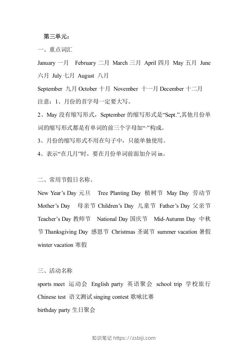 五年级英语下册Unit3单元知识梳理（人教PEP版）-知识笔记