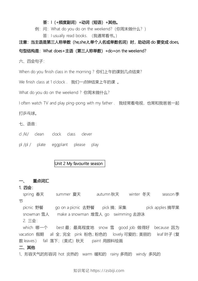 图片[2]-五年级英语下册单元知识点（人教PEP版）-知识笔记