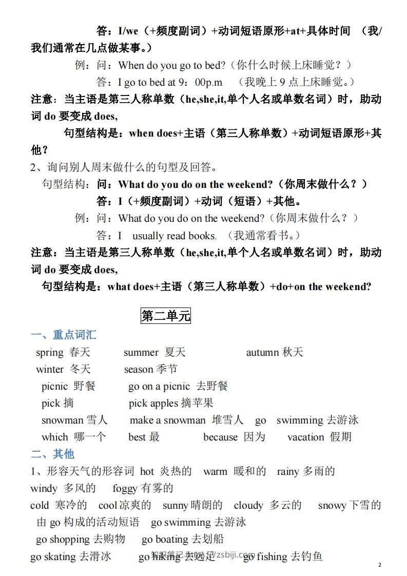 图片[2]-五年级英语下册素材-单词、短语、句型期末重点知识归纳（人教PEP版）-知识笔记