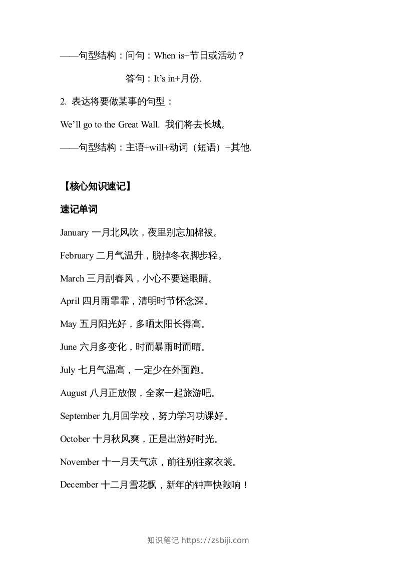 图片[2]-五年级英语下册【完美】单元知识梳理-Unit3Myschoolcalendar（人教PEP版）-知识笔记