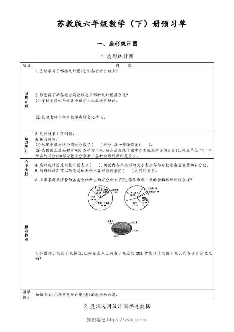 六年级数学下册预习单（苏教版）-知识笔记