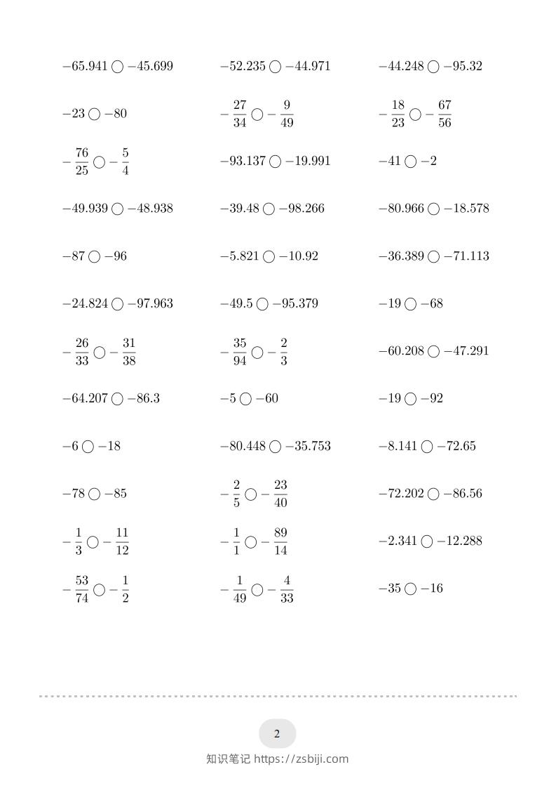 图片[2]-六年级数学下册口算题(负数比大小)1000题（人教版）-知识笔记