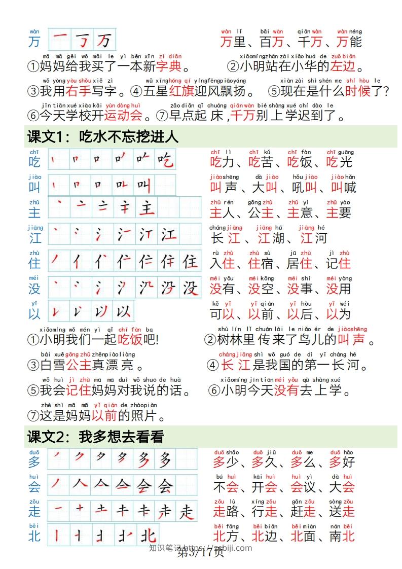 图片[3]-1.19一年级语文下册写字表笔画笔顺组词造句-知识笔记
