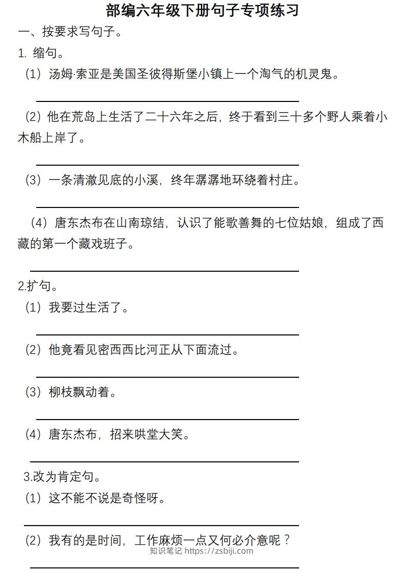 6年级句子专项练习-知识笔记