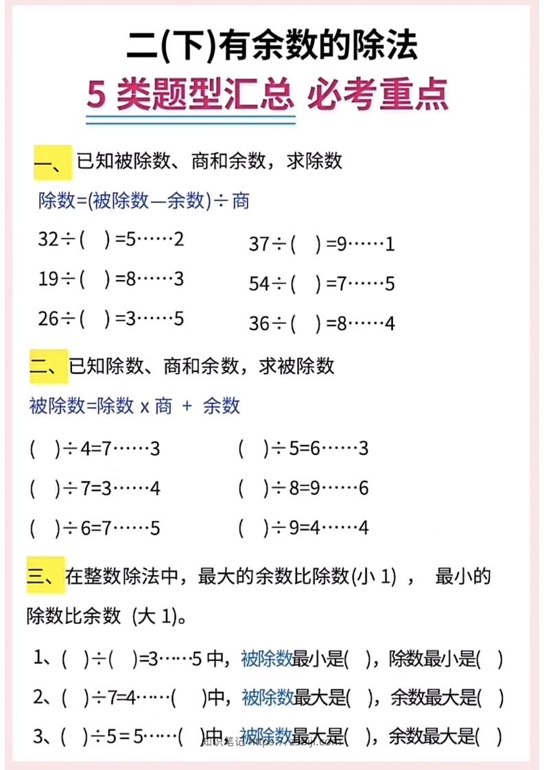 图片[2]-【有余数的除法】5大常考题型汇总二下数学-知识笔记