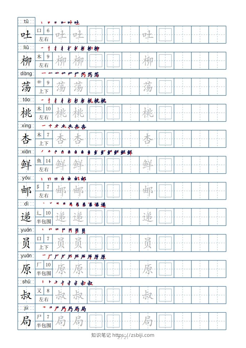图片[2]-二年级下册生字表250个，字帖21页（偏旁部首+笔顺+拼音）-知识笔记