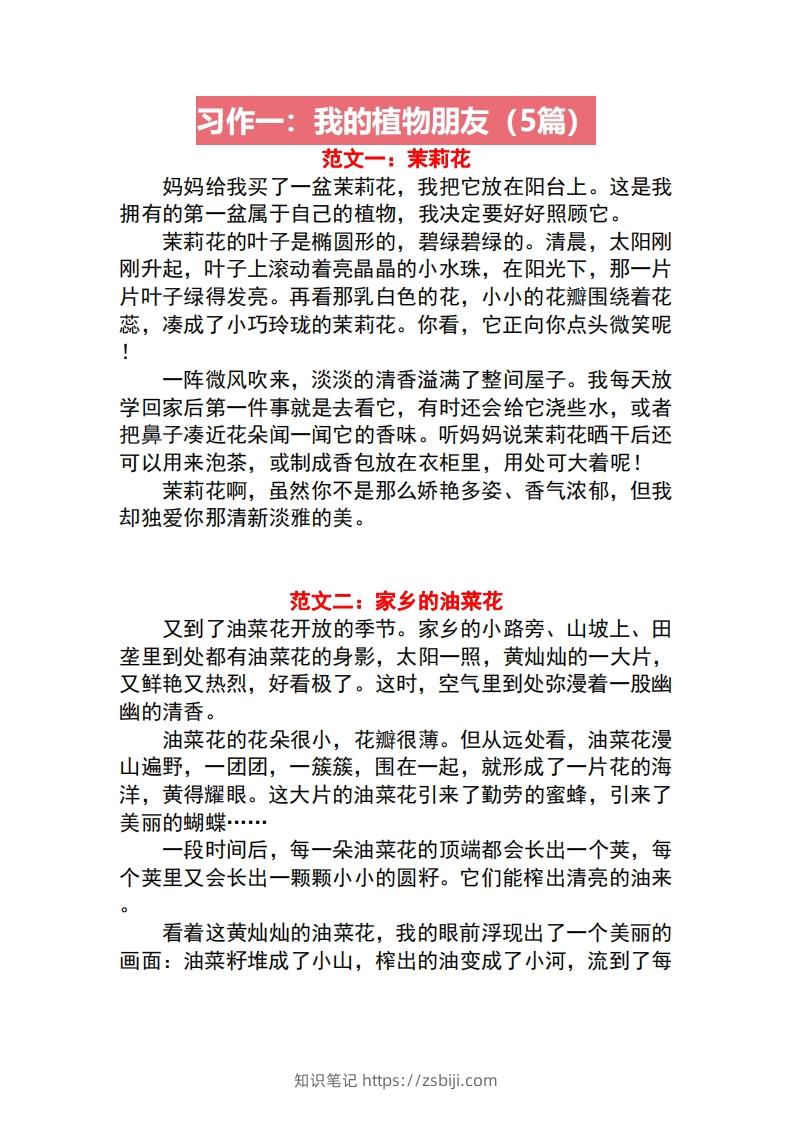 三年级语文下册1-8单元作文范文-知识笔记