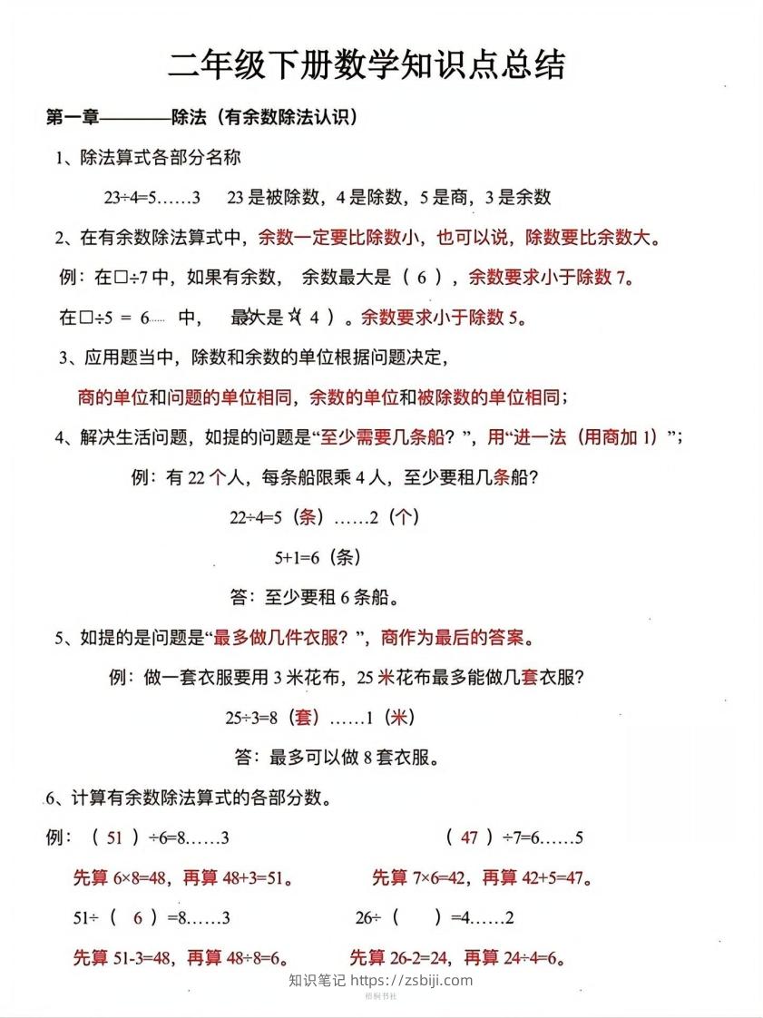 数学二年级下册必背知识点汇总-知识笔记