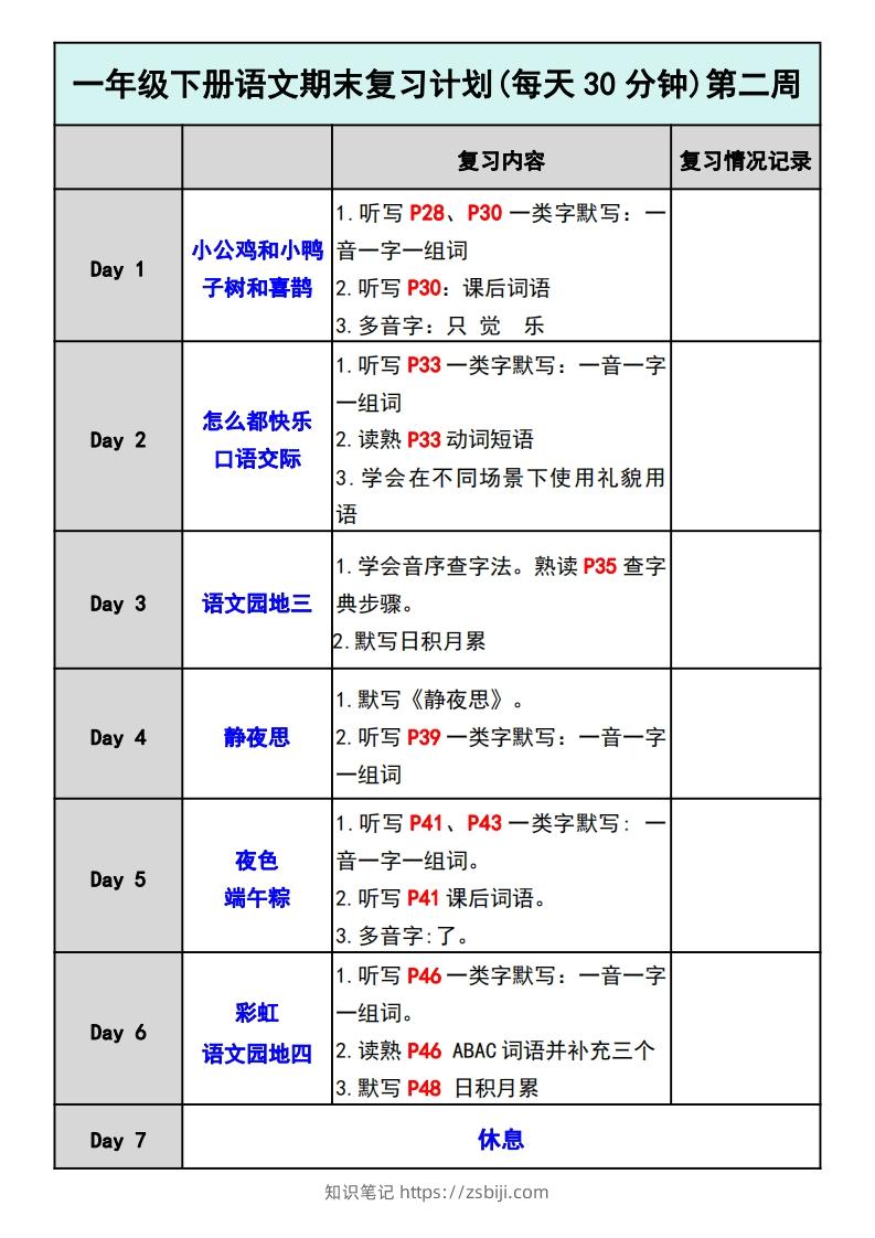 图片[2]-—年级下册语文期末复习计划-知识笔记