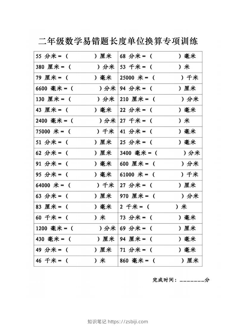 二年级数学下册《长度单位换算》易错题专项练习-知识笔记