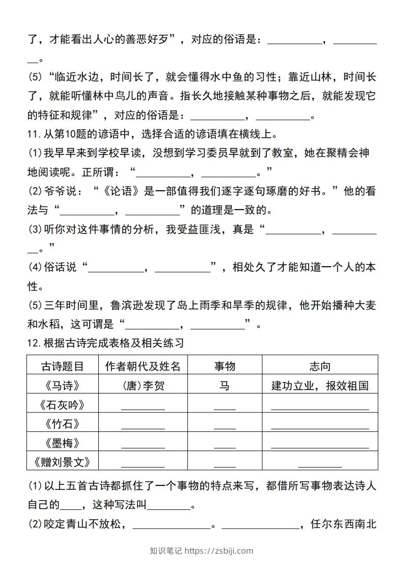 图片[3]-六年级小升初语文必考重点古诗文、日积月累专题练习卷-知识笔记