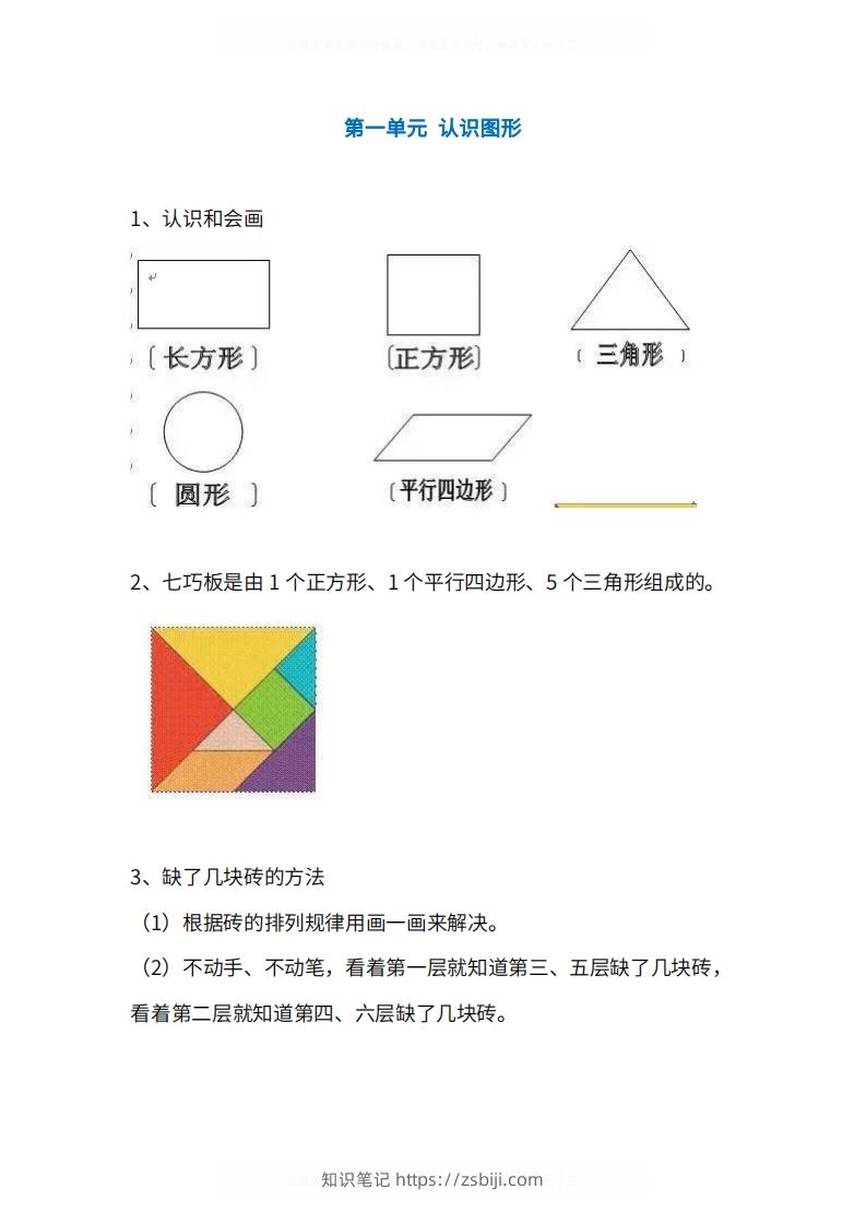 人教版1年级数学下册知识点1-4单元-知识笔记
