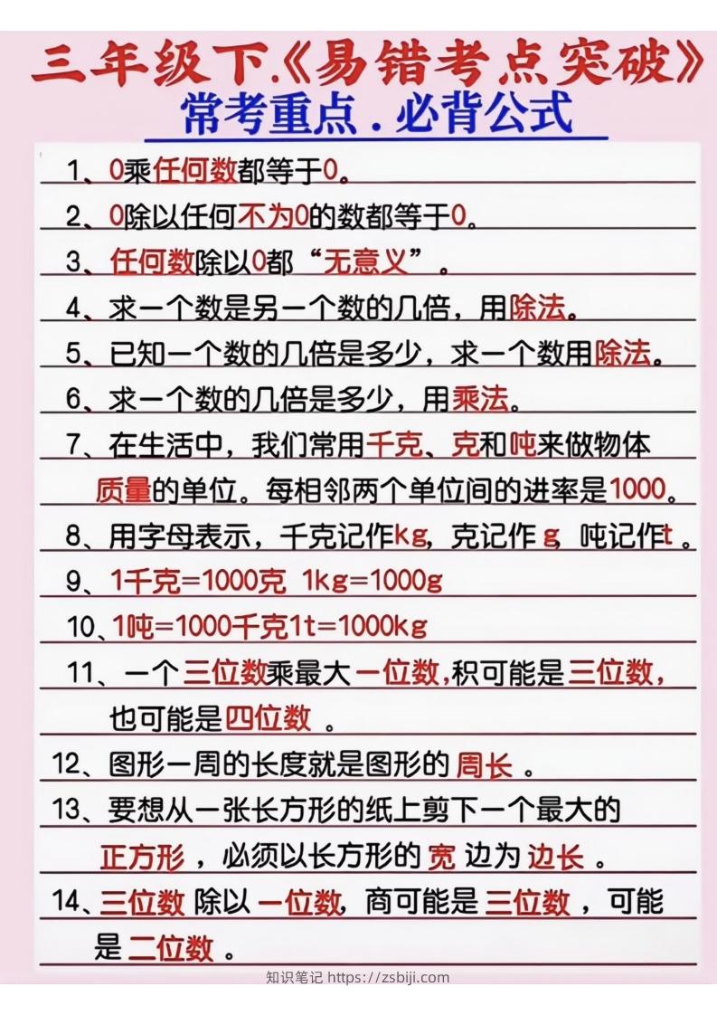 三年级数学下册《易错考点突破》-知识笔记