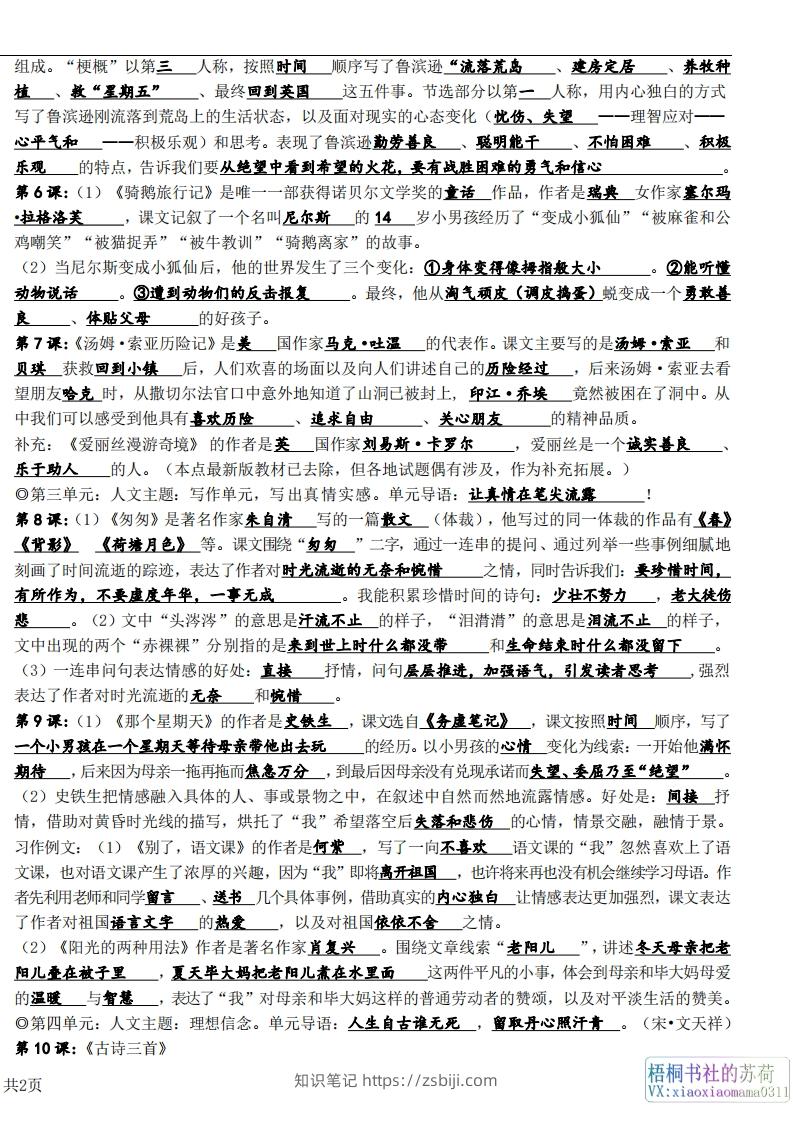 图片[2]-六年级下册课文必背核心知识点梳理-知识笔记