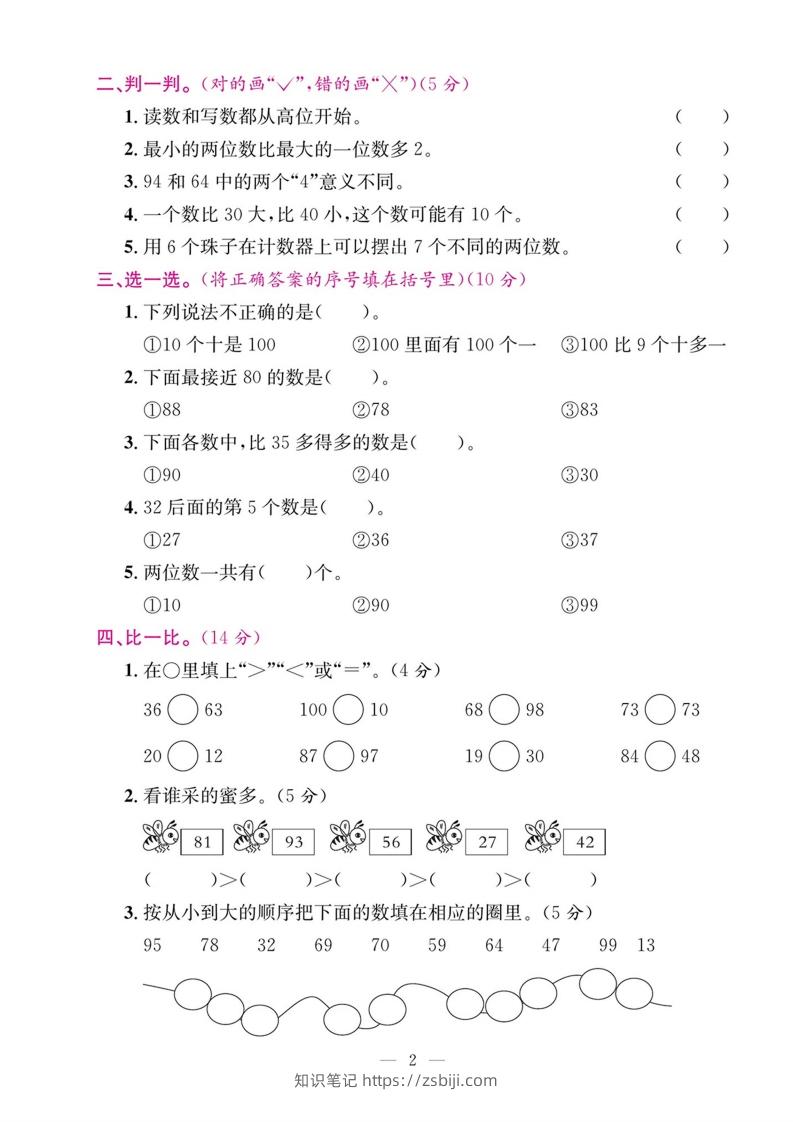 图片[2]-一年级数学下册期末五大专项复习测试卷-知识笔记