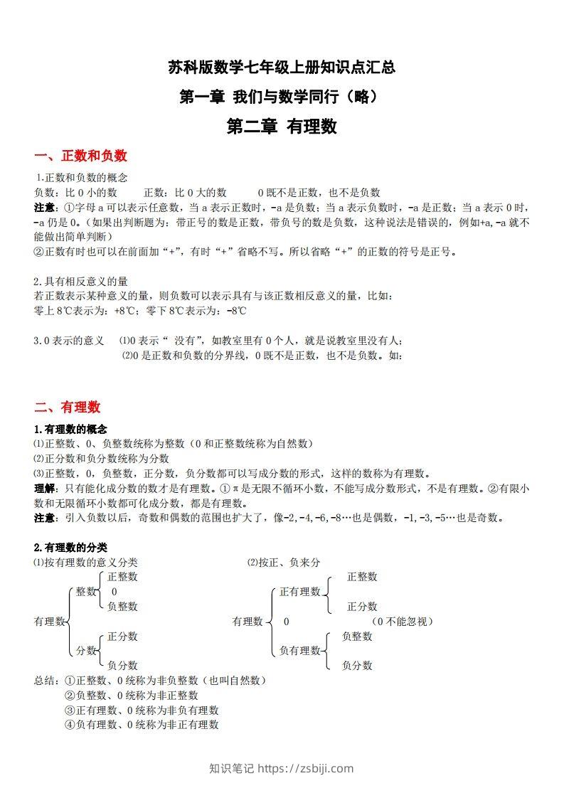 1.苏科版数学七年级上册知识点总结-知识笔记
