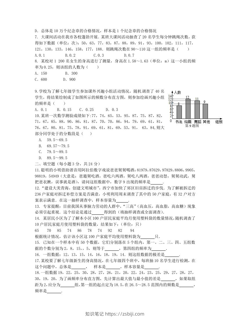 图片[2]-七年级下册数学第十章试卷及答案人教版(Word版)-知识笔记