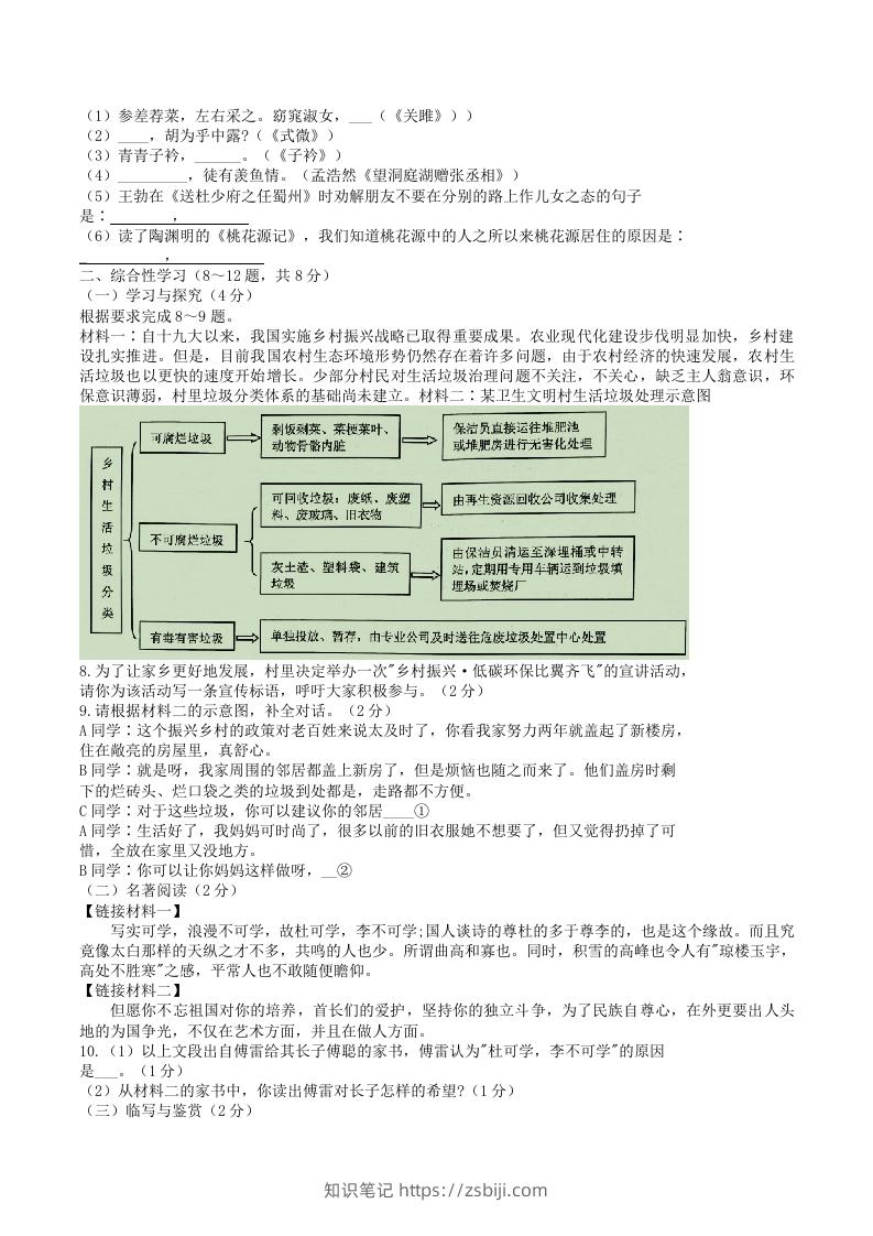 图片[2]-2021-2022学年云南省昭通市绥江县八年级下学期期中语文试题及答案(Word版)-知识笔记