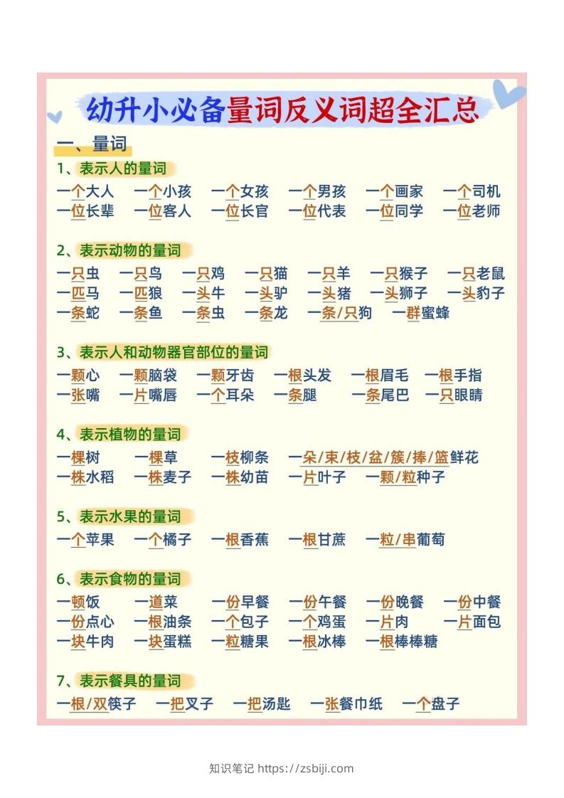 幼小衔接必备量词反义词汇总-知识笔记