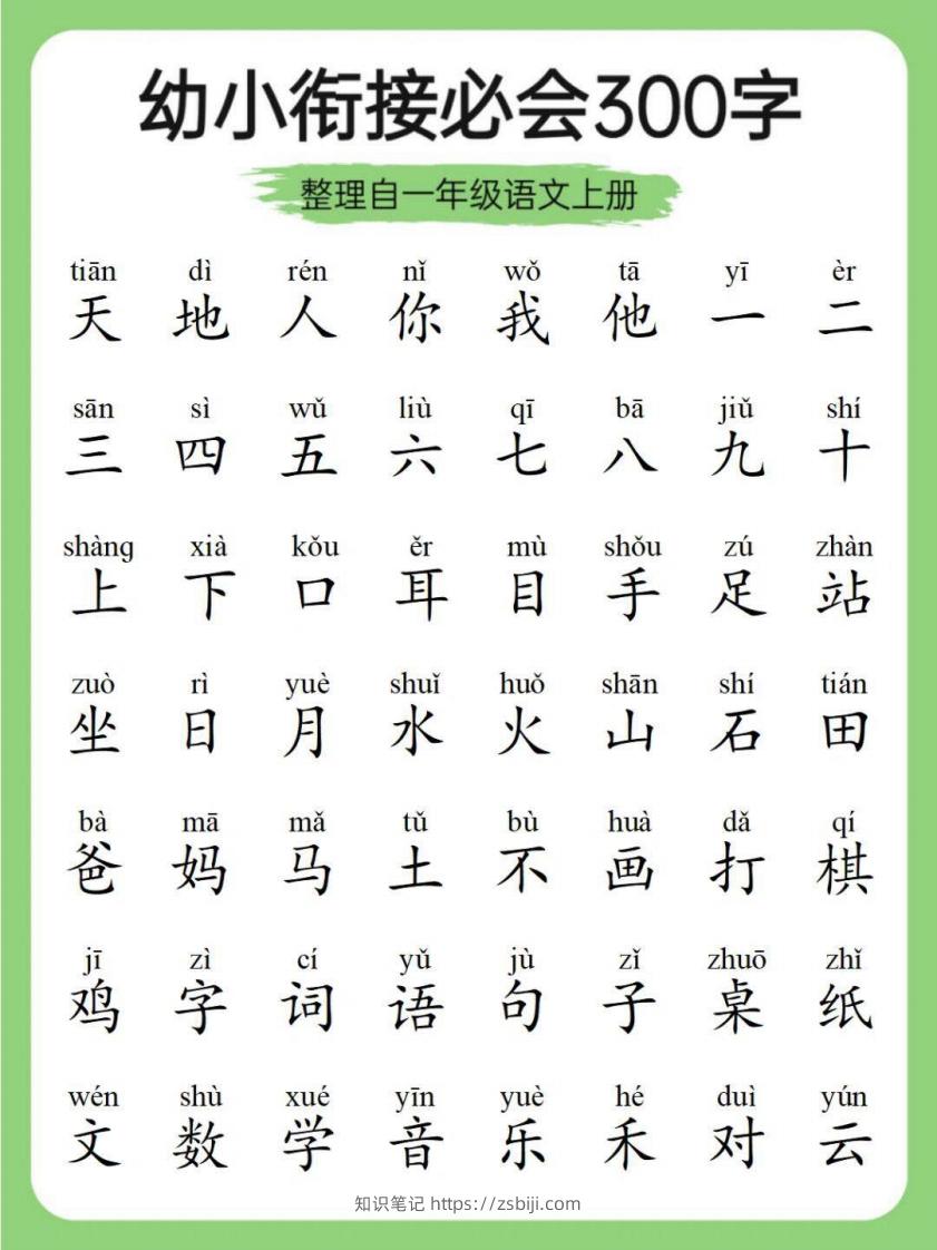 幼小衔接必会300字-知识笔记