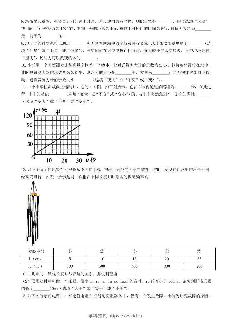 图片[2]-2024年上海松江中考物理试题及答案(Word版)-知识笔记