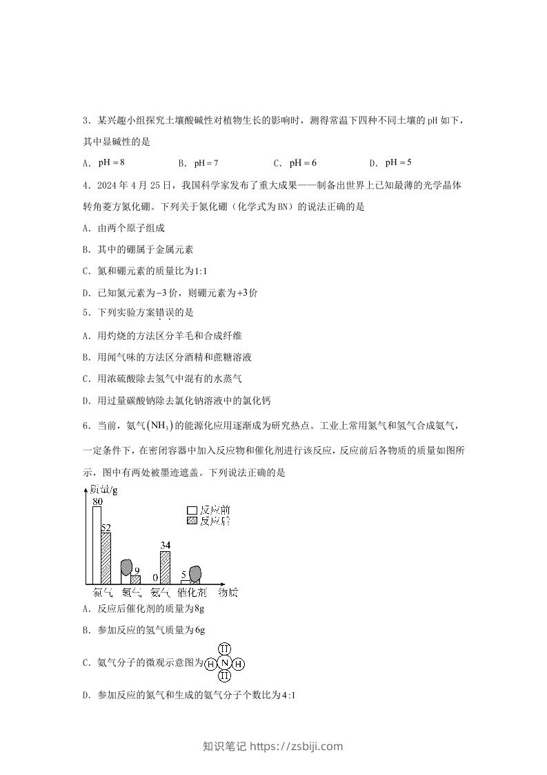 图片[2]-2024年河北中考化学试题及答案(Word版)-知识笔记