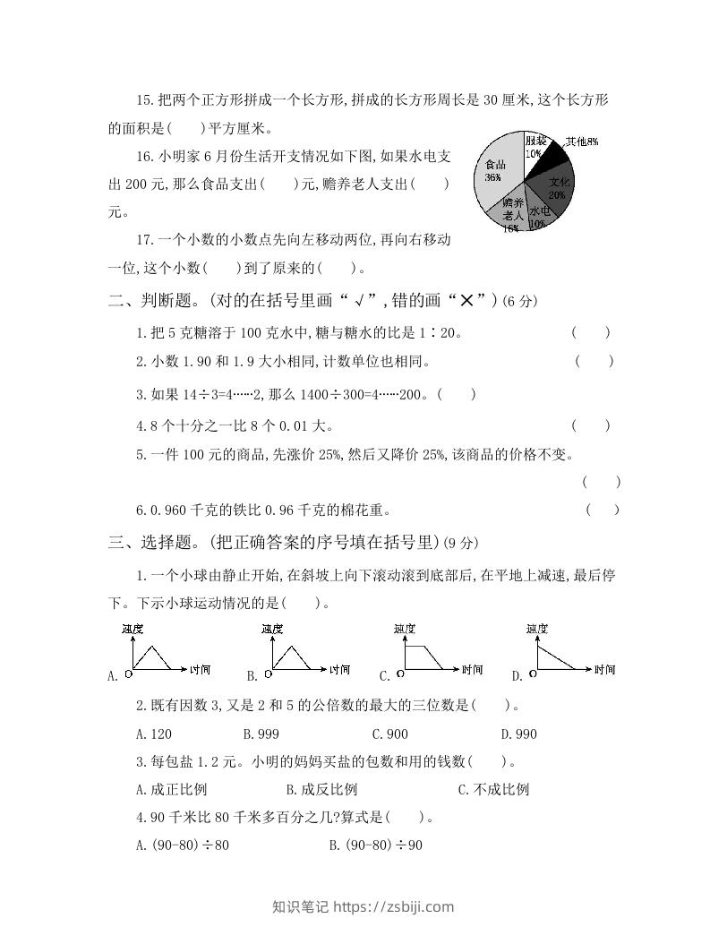 图片[2]-六年级小升初模拟卷（一）-知识笔记
