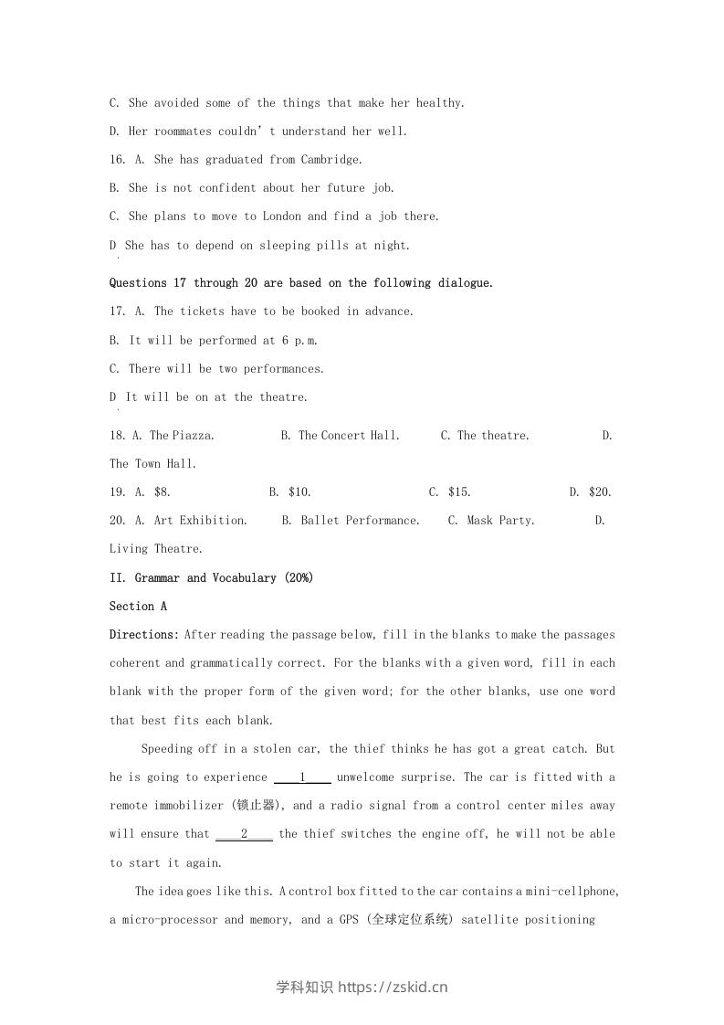 图片[3]-2021-2022学年上海市金山区高三上学期期中英语试题及答案(Word版)-知识笔记