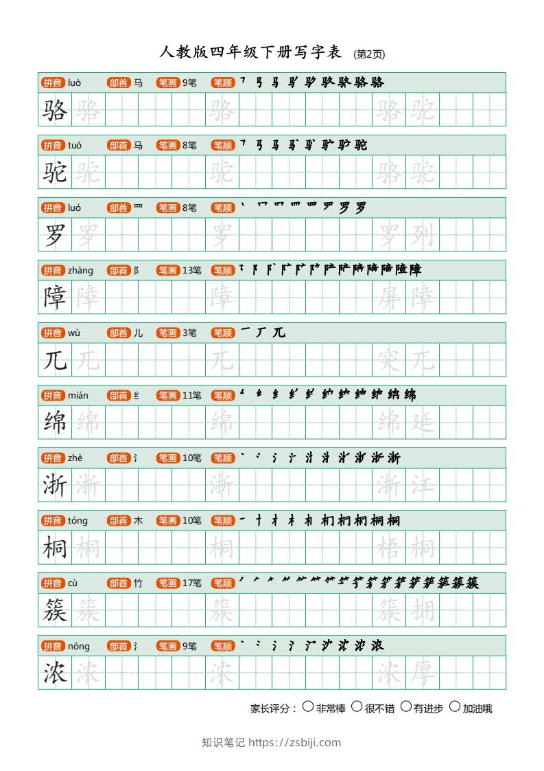 图片[2]-四年级语文下册写字表（20页）PDF（部编版）-知识笔记