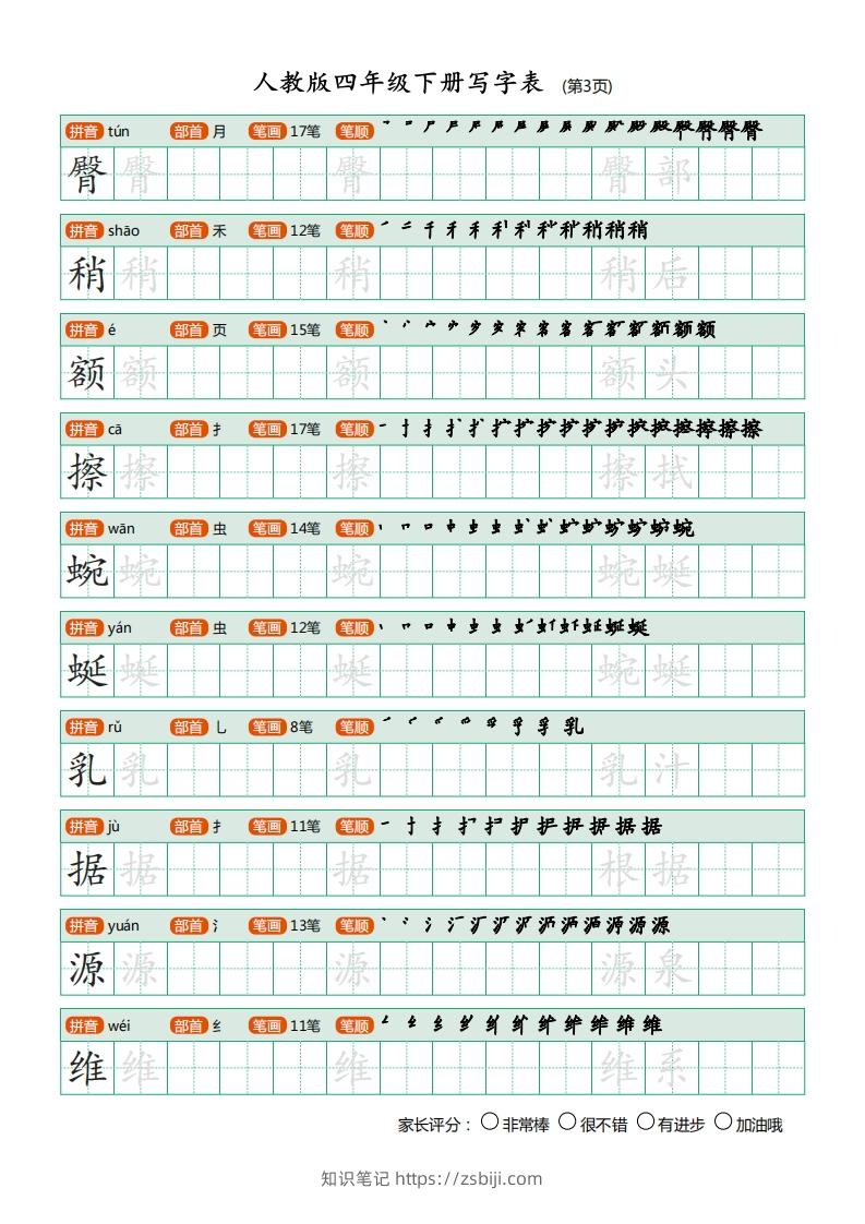 图片[3]-四年级语文下册写字表（20页）PDF（部编版）-知识笔记