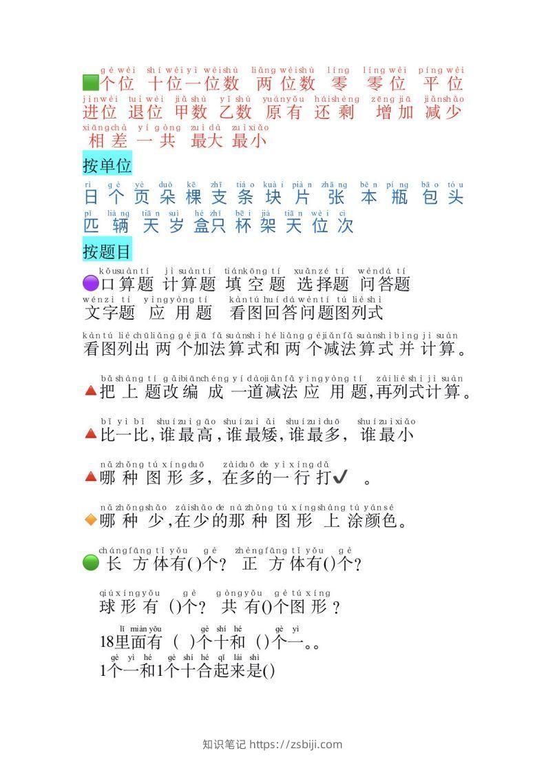 图片[2]-一年级数学必认常用字-知识笔记