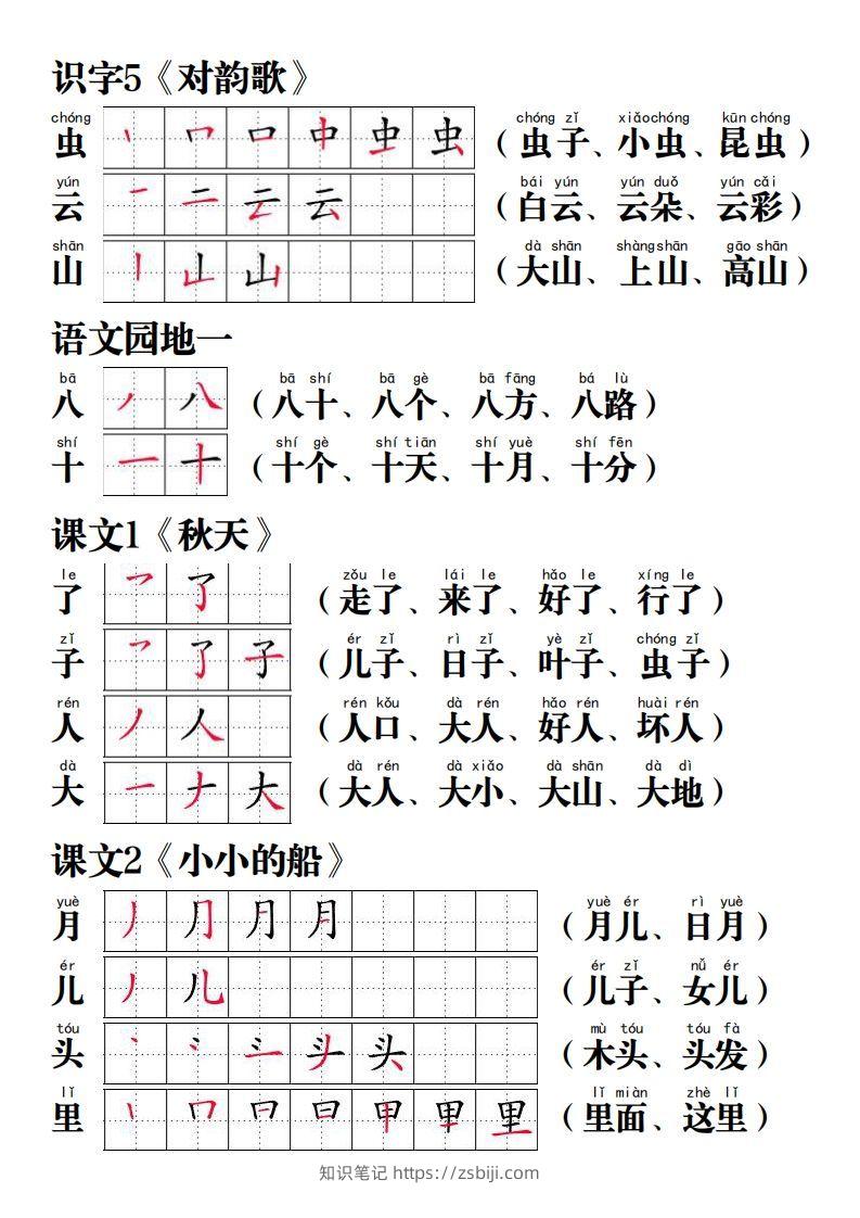 图片[2]-【写字表笔画笔顺组词】一上语文-知识笔记