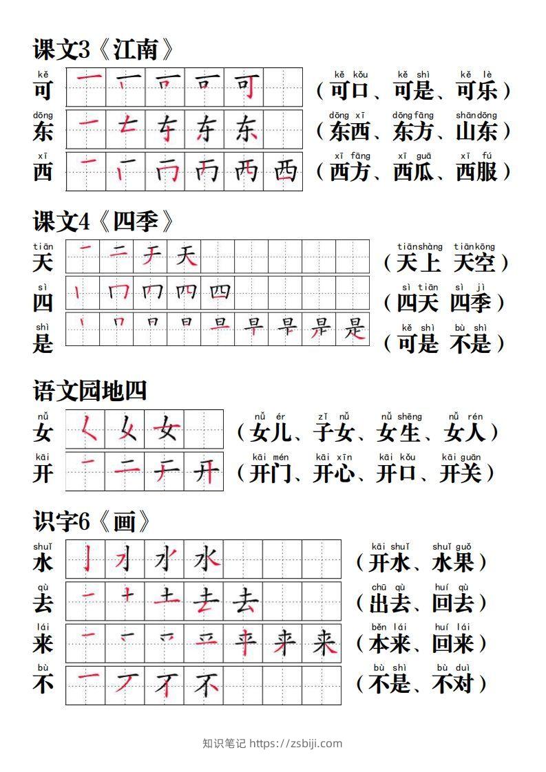 图片[3]-【写字表笔画笔顺组词】一上语文-知识笔记