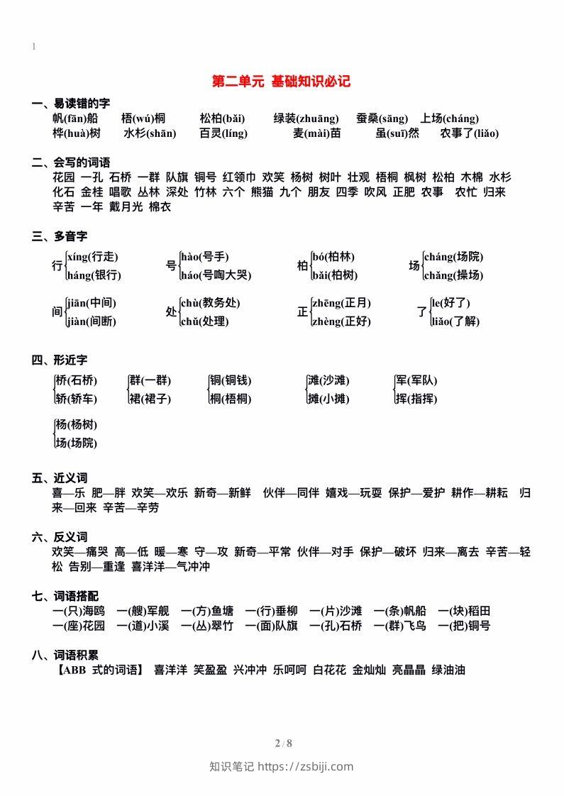 图片[2]-二上语文单元期末复习重点-知识笔记