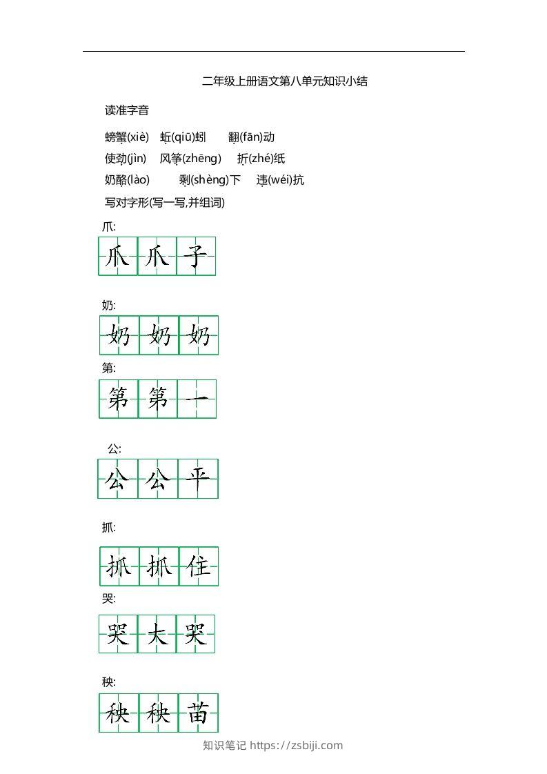 二上语文第八单元知识重点-知识笔记