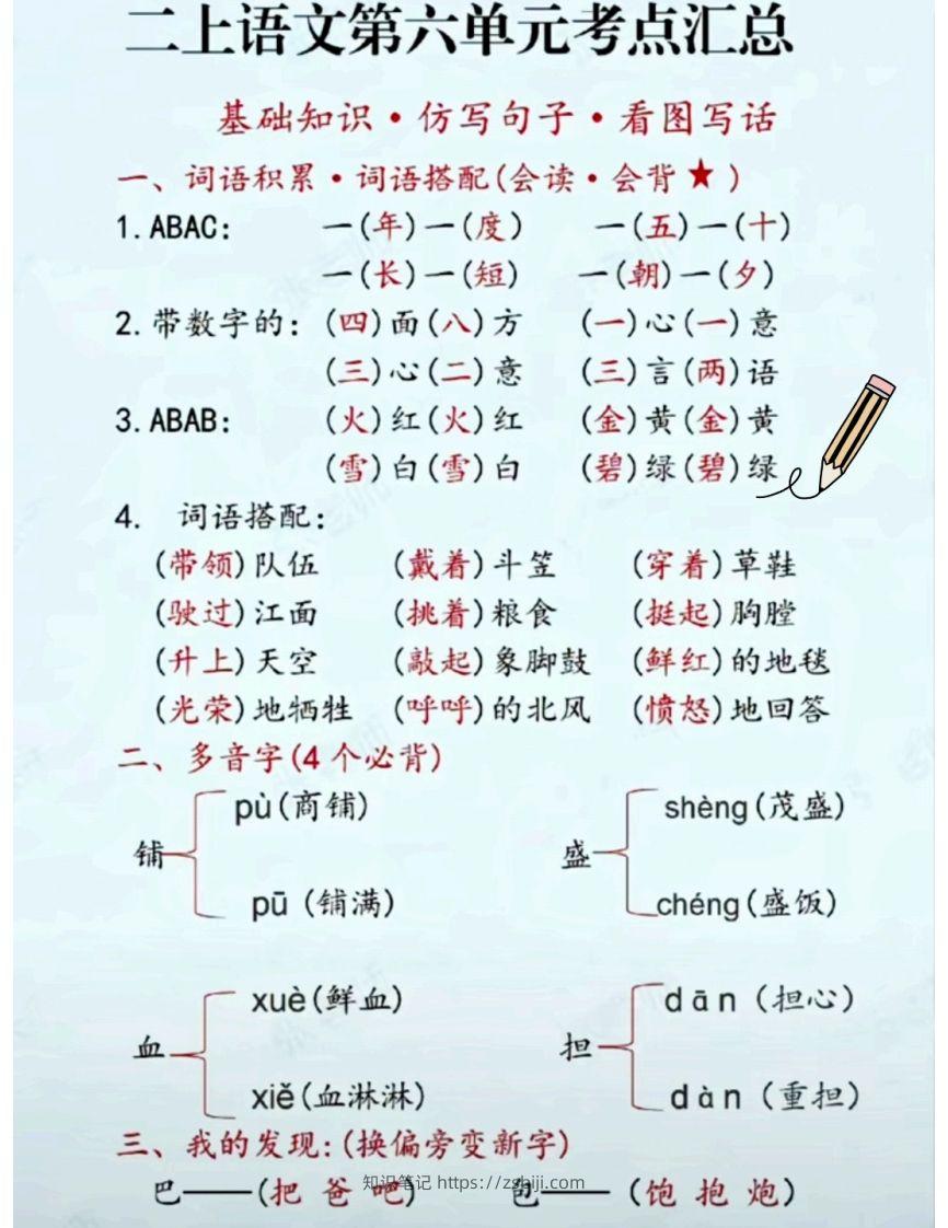 二上语文第六单元考点汇总-知识笔记