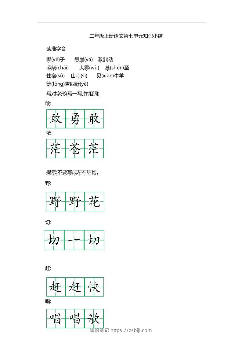 二上语文第七单元知识重点-知识笔记