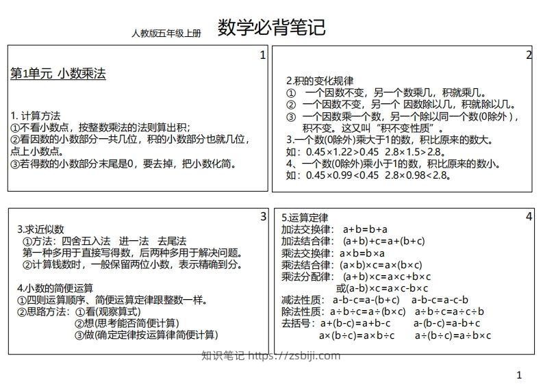 【人教五年级】数学上册必背笔记-知识笔记