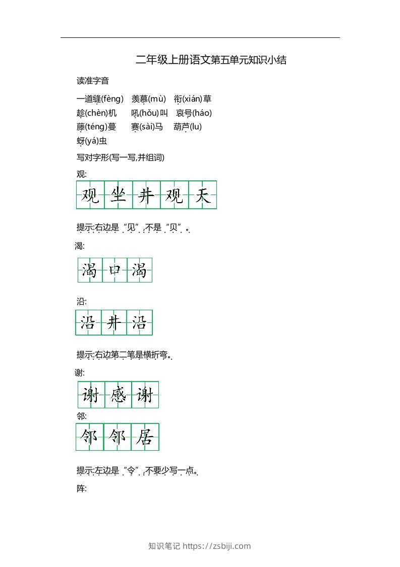 二上语文第五单元知识重点-知识笔记