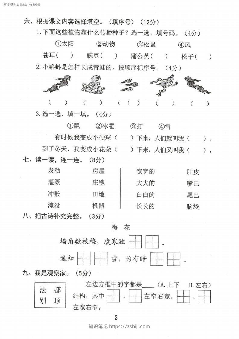 图片[2]-二上语文第一单元真题卷-知识笔记
