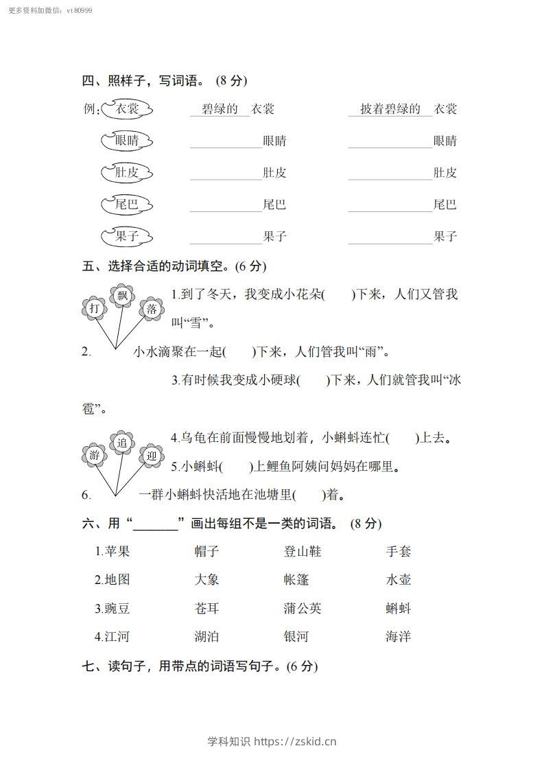 图片[2]-二上语文第一单元综合测试卷-知识笔记